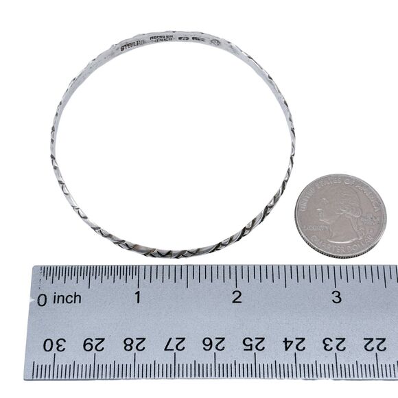 Vintage Mexico Sterling Silver 925 Textured Bangle Bracelet 8" - Picture 8 of 8